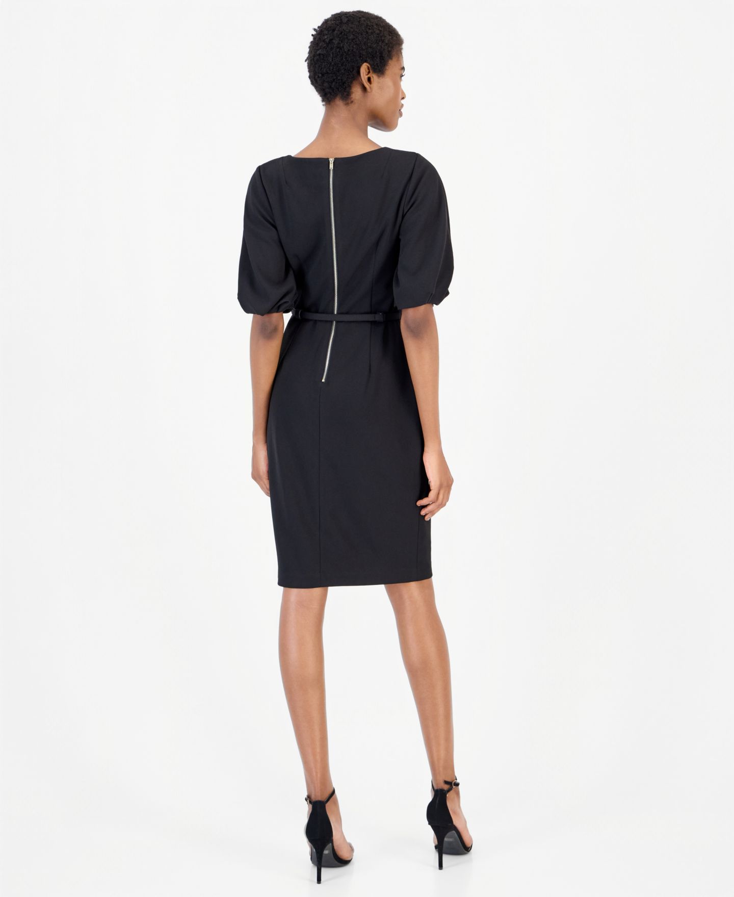 Женское платье Anne Klein Boat Neck Puff Sleeve Sheath, цвет: Чёрный — фото 2