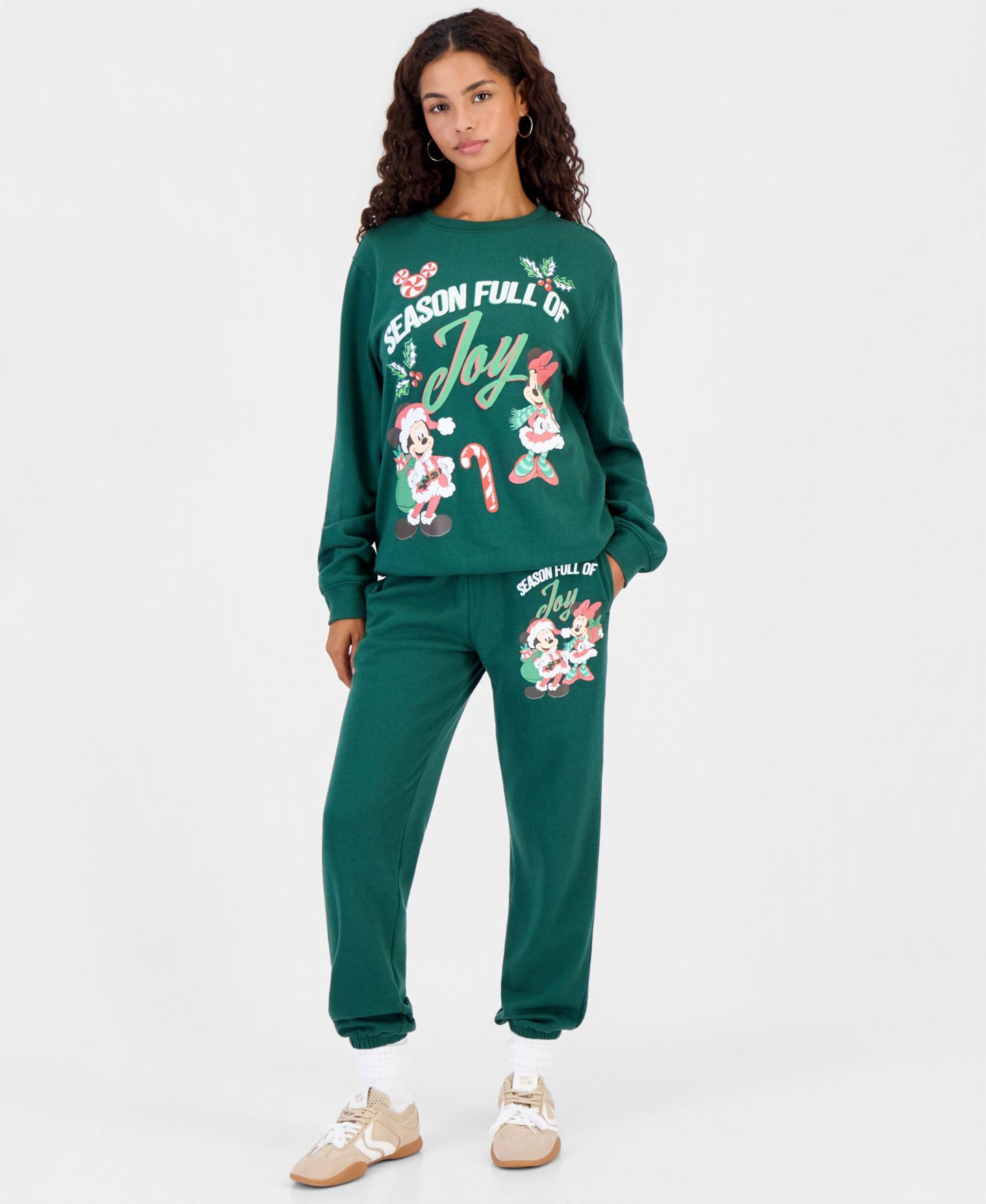 Женские толстовки Disney Juniors' Mickey Xmas Graphic Fleece, цвет: Тёмно-зелёный — фото 3