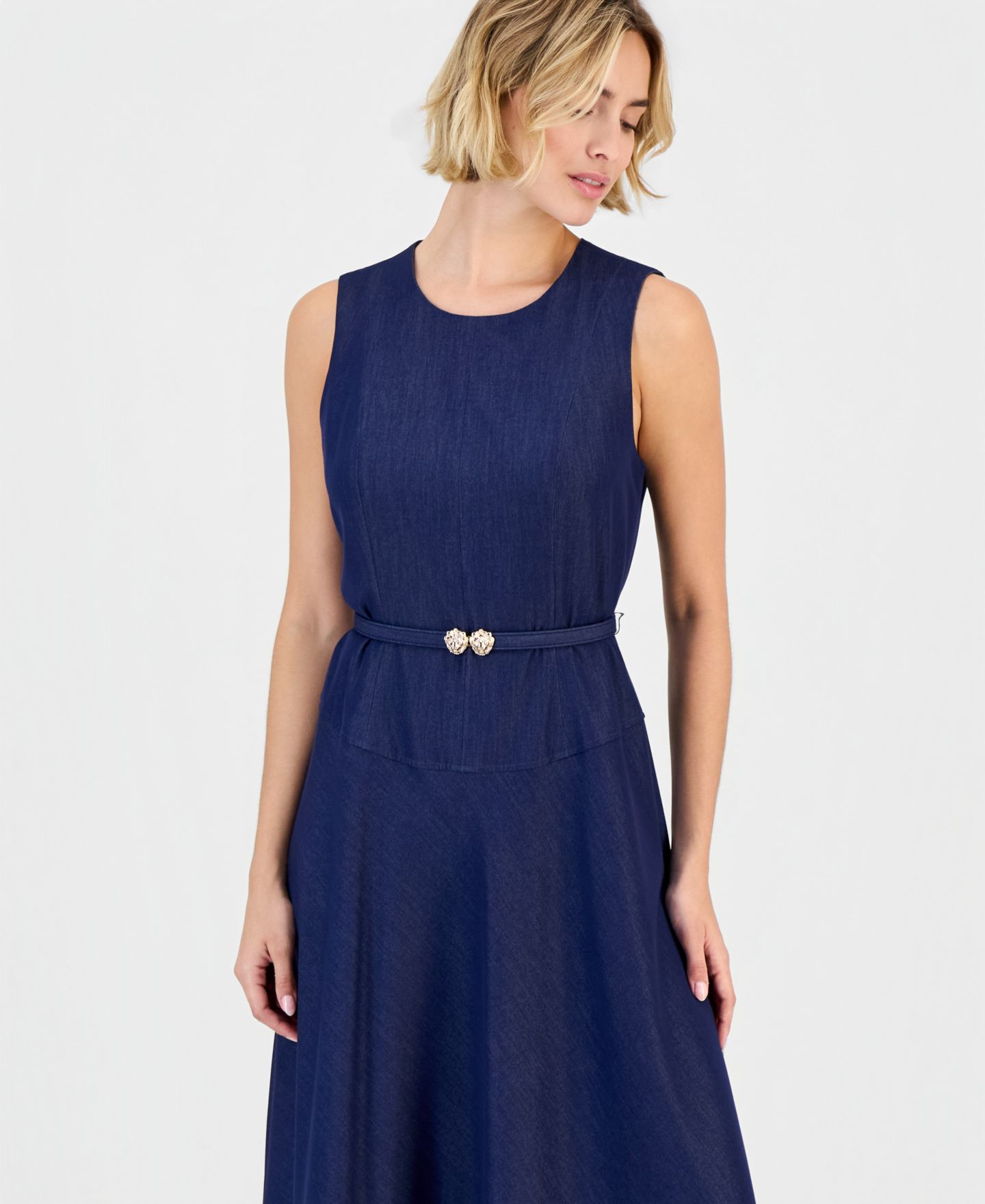 Женское платье Anne Klein Seamed Drop Waist A-Line Midi Denim, цвет: Искусственный — фото 5