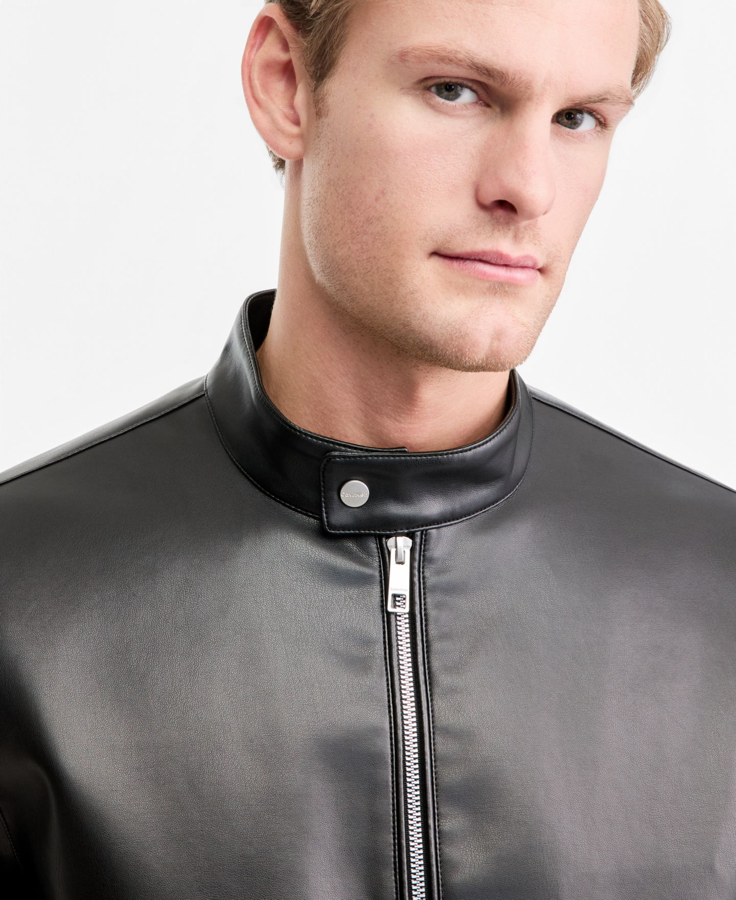 Мужская куртка Calvin Klein Faux Leather Moto, цвет: Чёрный — фото 3