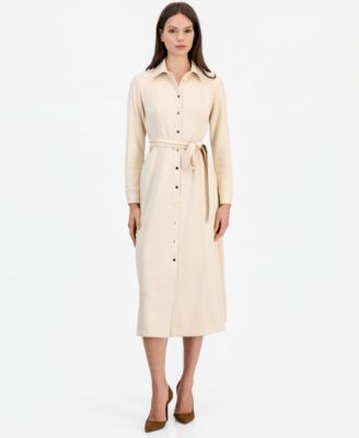 Women's Fitted Midi Tie-Belt Shirt Dress