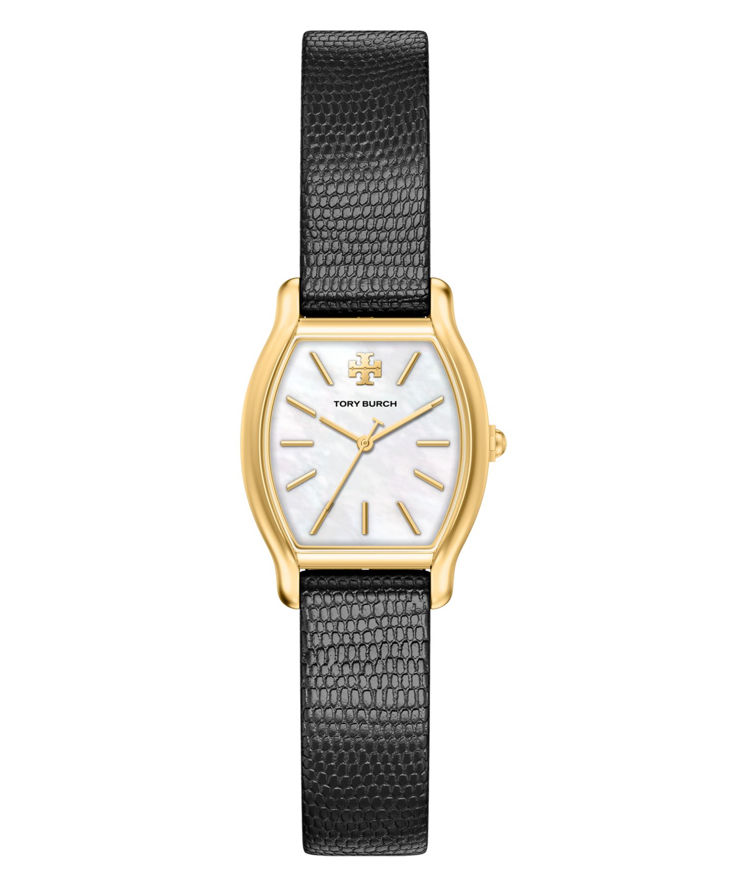 Женские часы Tory Burch Small Eleanor Curve Black Leather Watch 24mm — фото 1