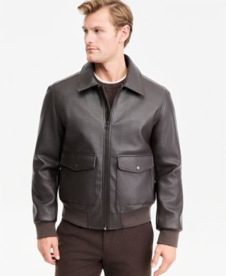 Men's Textured Genuine Leather Bomber Jacket