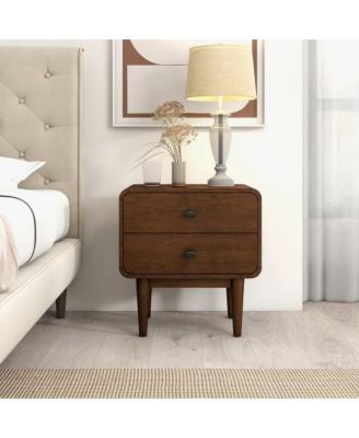 Solid Wood Mid Century Nightstand with Tapered Legs