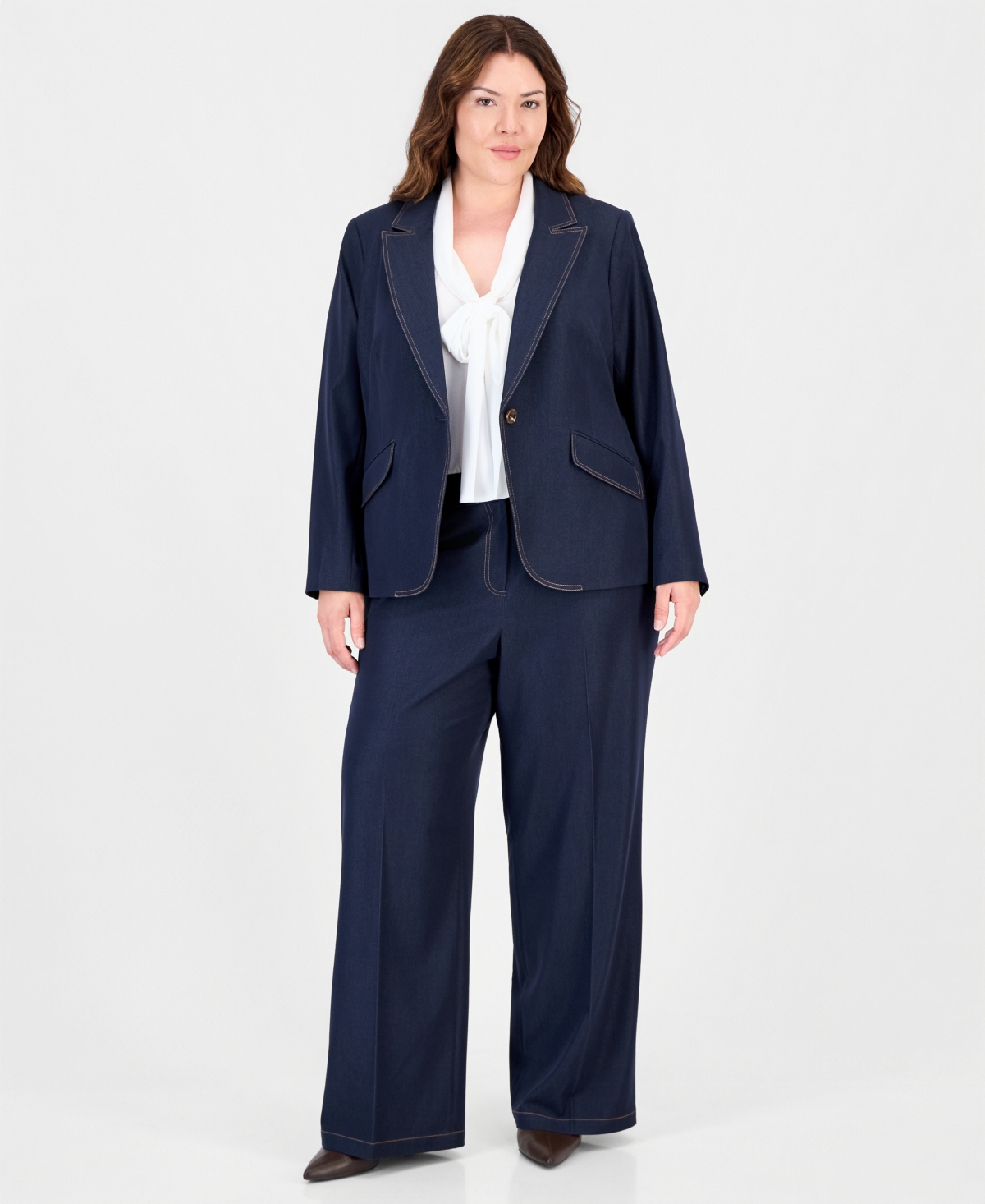 Tahari Plus Size Denim One-Button Blazer
