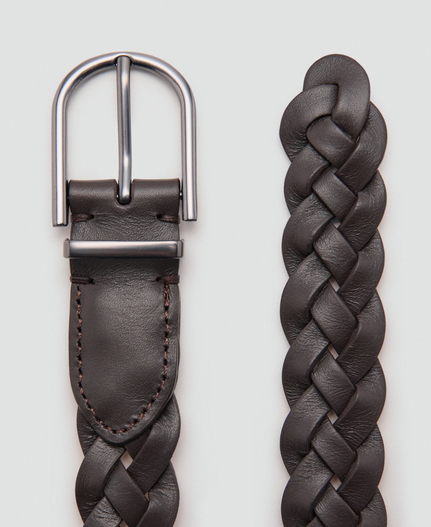 Мужской ремень MANGO Leather Braided Belt, цвет: Коричневый — фото 3