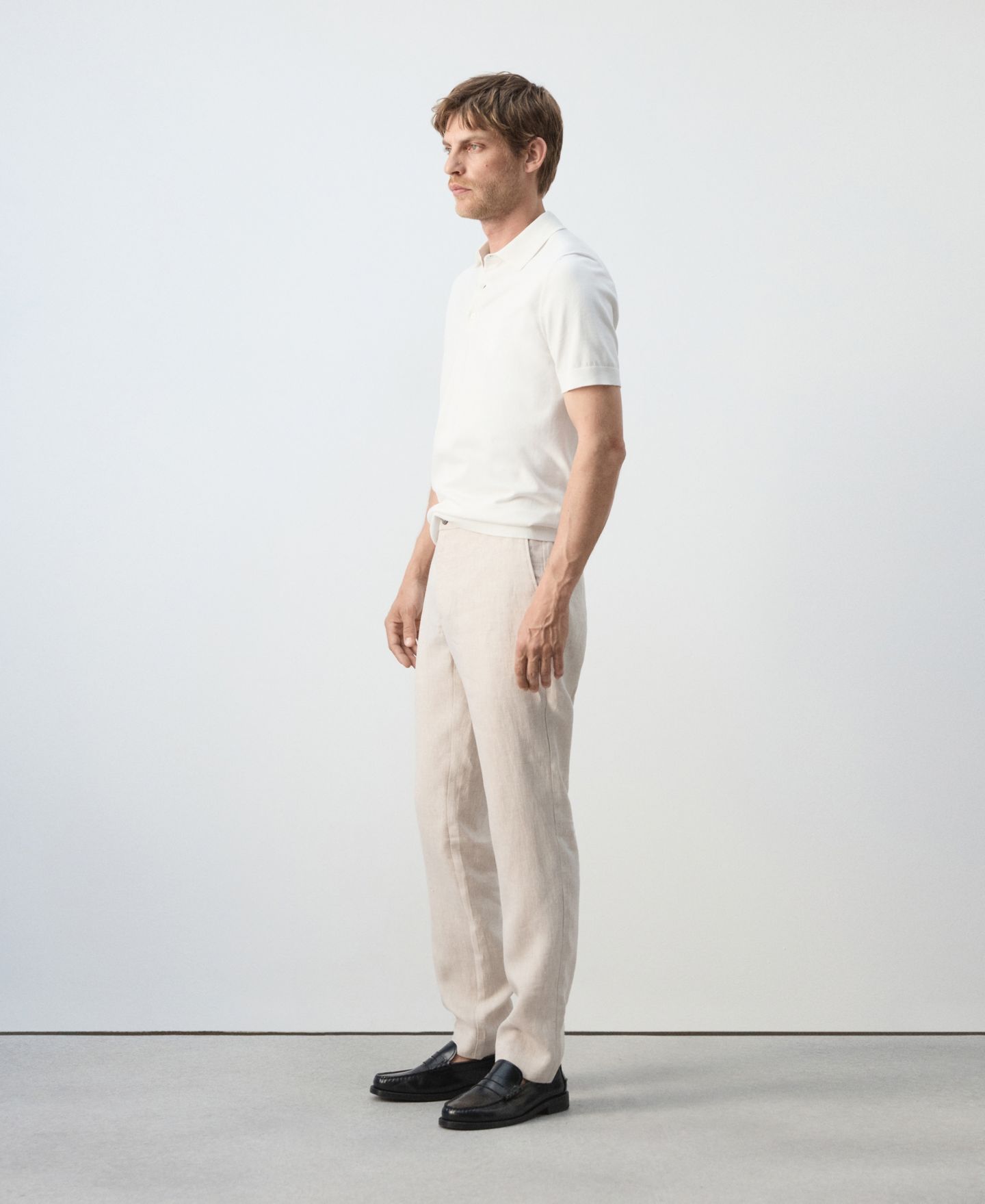 Мужские брюки MANGO Slim-Fit Linen, цвет: Экрю — фото 4