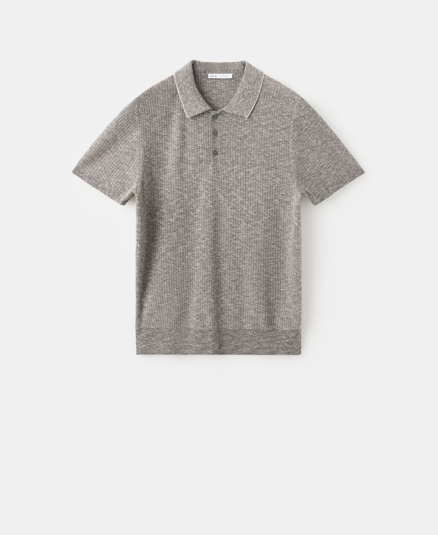 Мужское поло MANGO Ribbed Linen-Cotton-Blend Polo Shirt, цвет: Тёмно-синий — фото 5