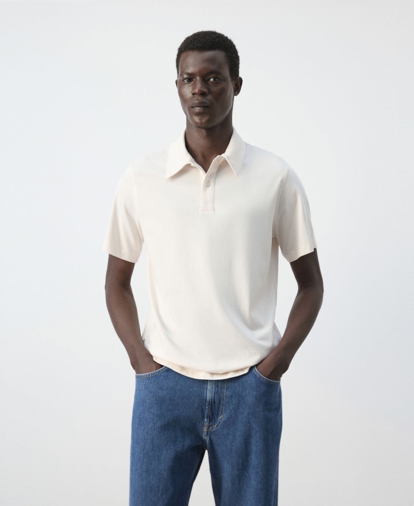 Мужское поло MANGO Cotton Fine-Knit Polo Shirt, цвет: Экрю — фото 1
