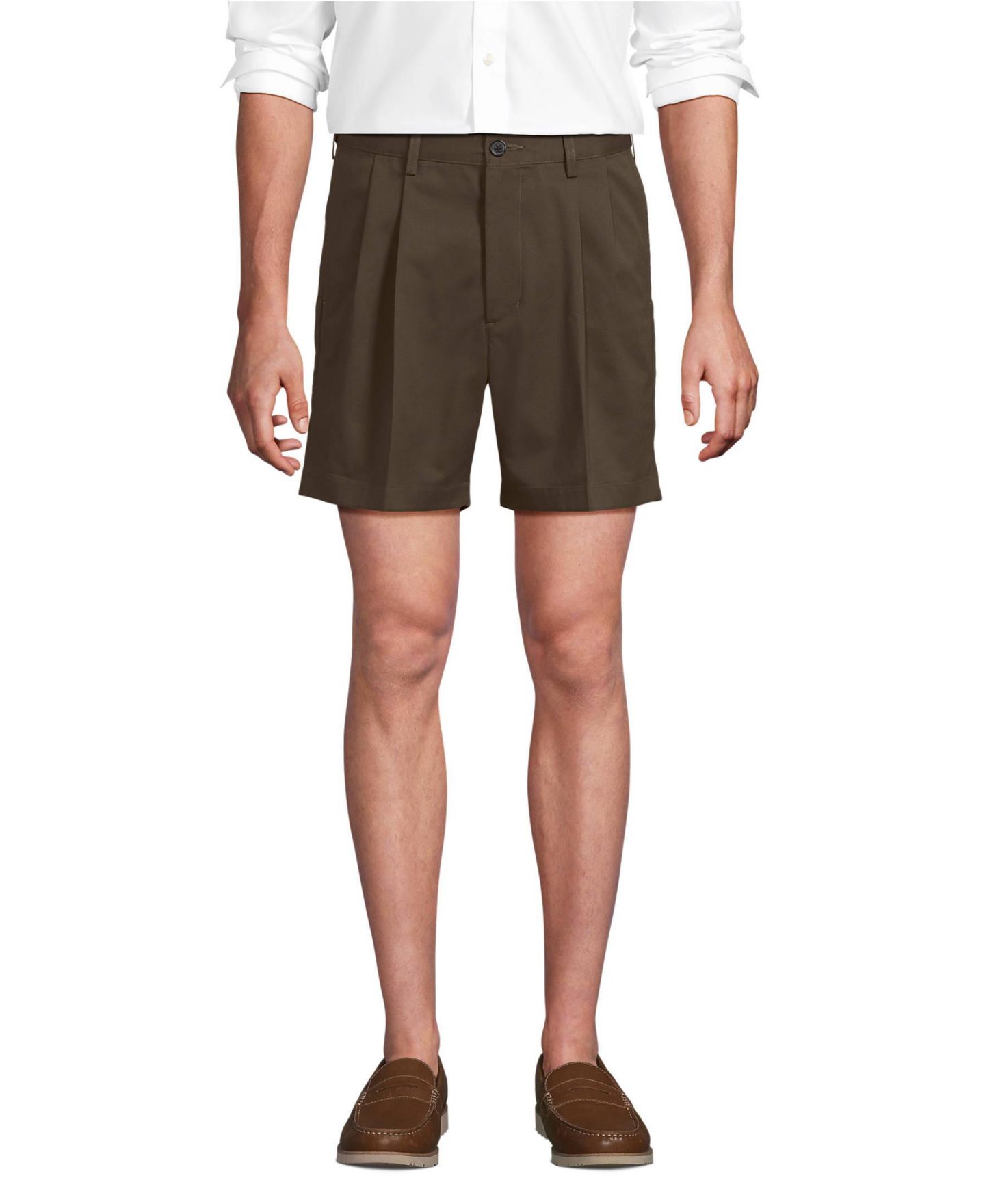 Мужские шорты Lands' End No Iron 6" Comfort Waist Pleated Front Chino Short, цвет: Коричневый — фото 4