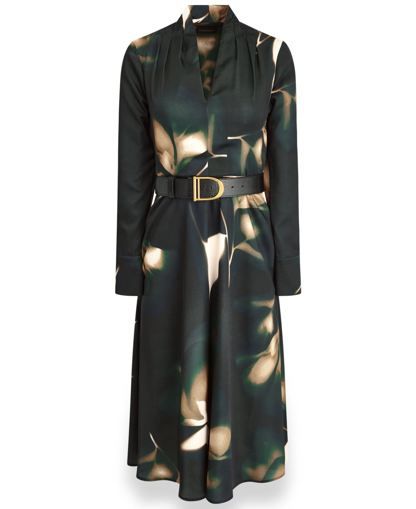 Женское платье Donna Karan New York Long-Sleeve Printed Charmeuse A-Line Dress With Belt, цвет: Оливковый разноцветный — фото 7