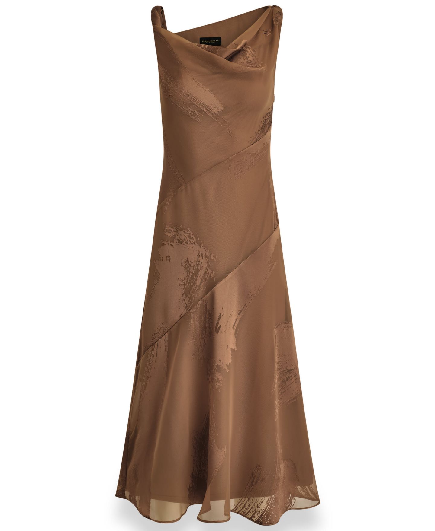 Женское платье Donna Karan New York Satin Burnout Asymmetrical Neck Midi, цвет: Верблюжий — фото 7