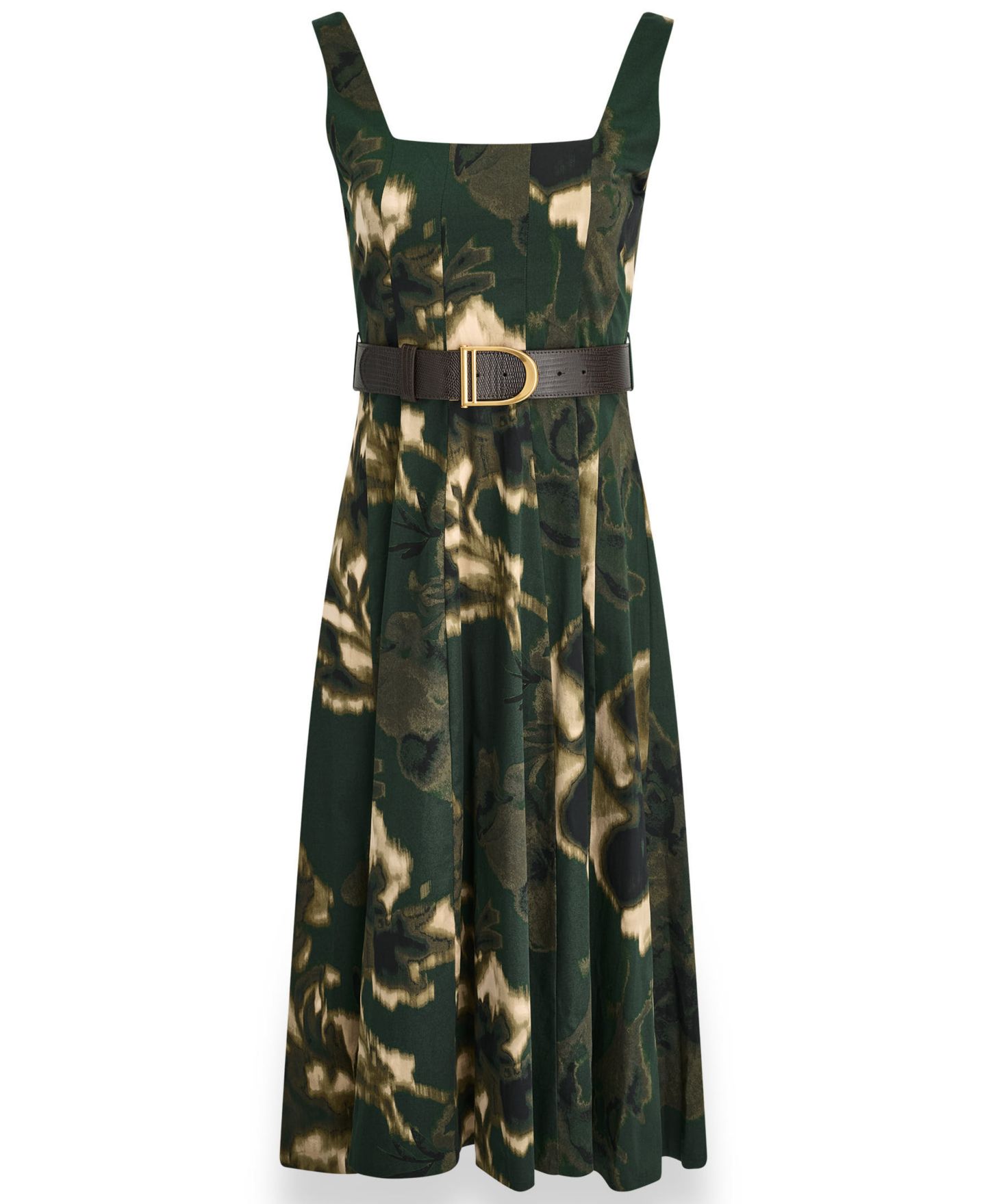 Женское платье Donna Karan New York Printed Square Neck Pleated Fit and Flare Dress with Belt, цвет: Чёрный разноцветный — фото 7