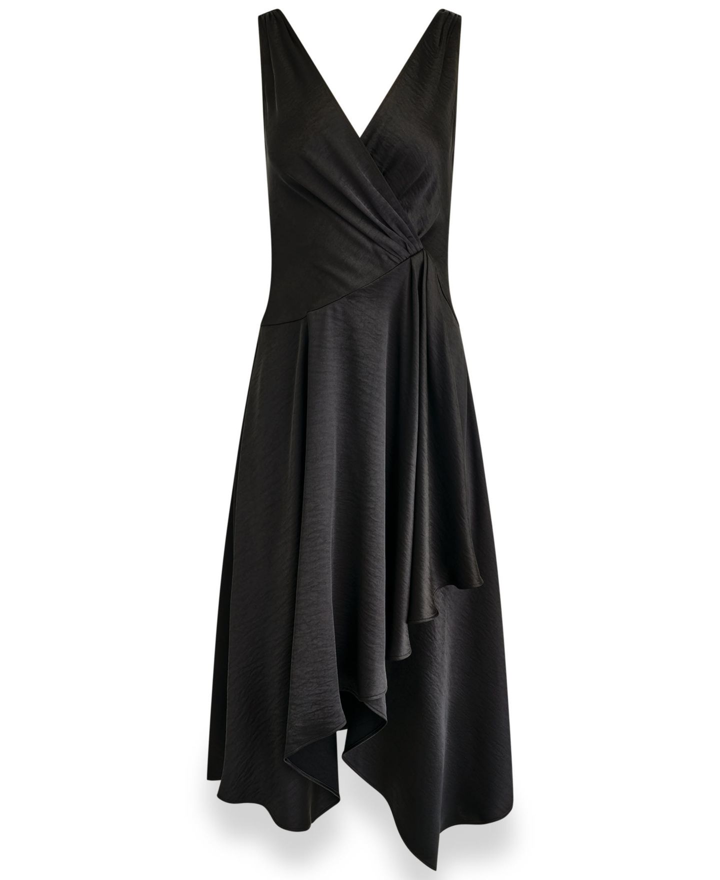 Женское платье Donna Karan New York Satin Sleeveless Surplice-Neck Draped A-Line Midi, цвет: Чёрный — фото 7