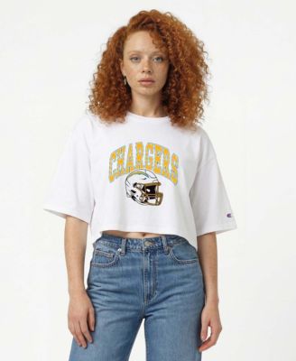 Women's White Los Angeles Chargers Boyfriend Cropped T-Shirt