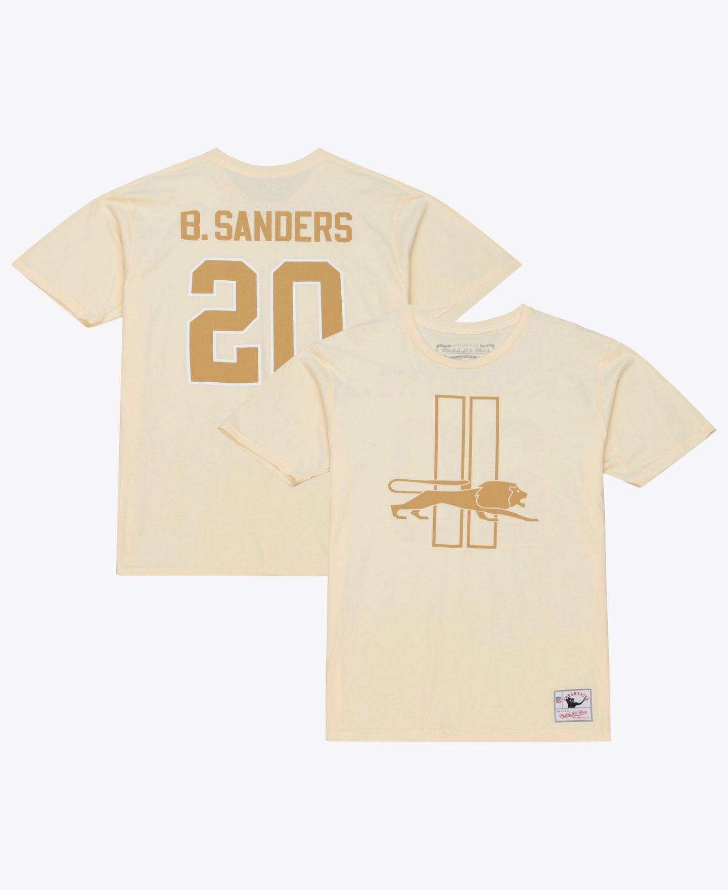 Мужская футболка Mitchell & Ness Barry Sanders Cream Detroit Lions Sandman Name & Number — фото 1