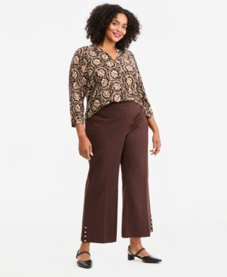 Plus Size Wide Leg Button Pants, Macy's Exclusive