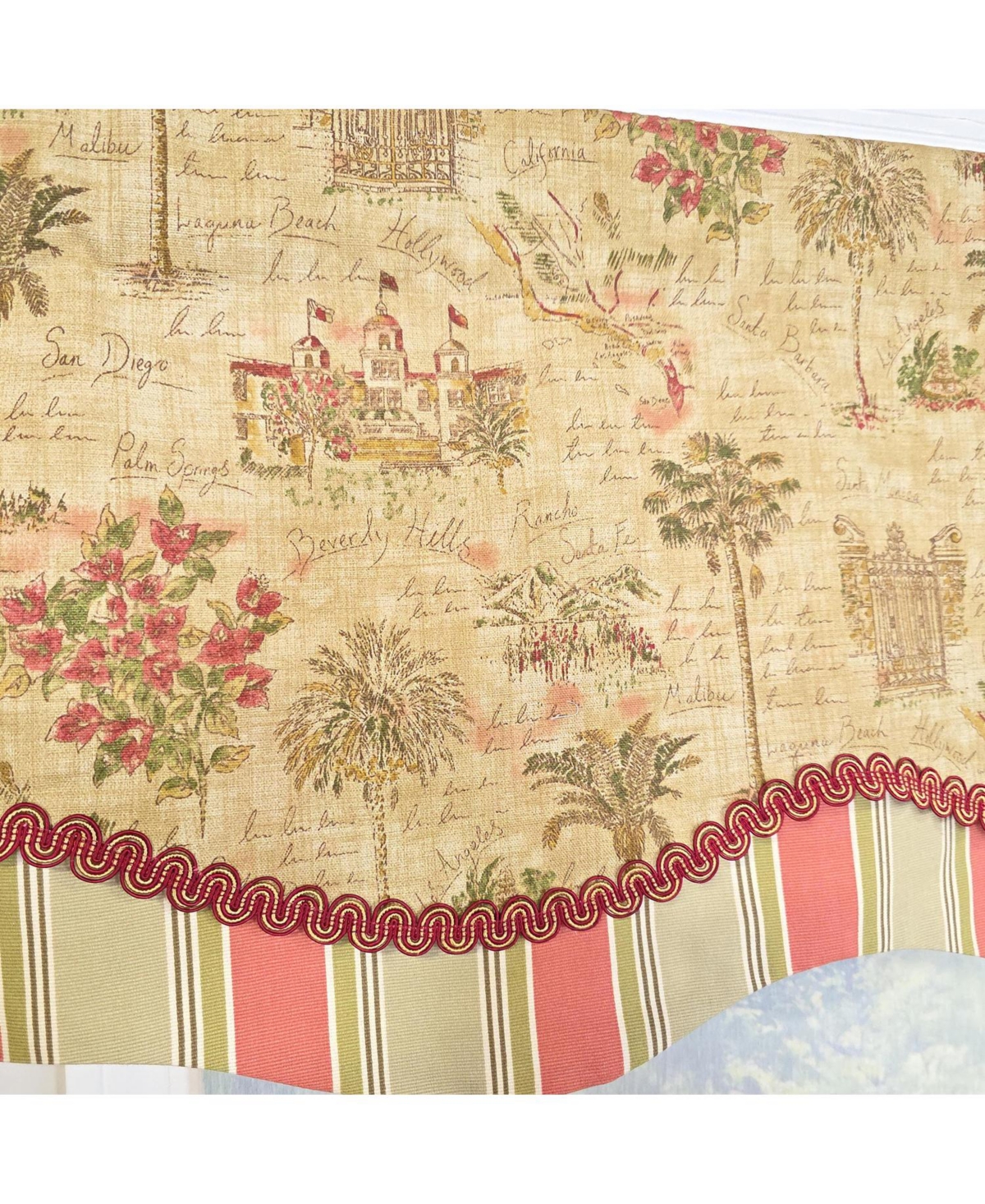 Rlf Home Palm Springs Trimmed Glory Window Valance 100% Cotton Lined Rod Pocket