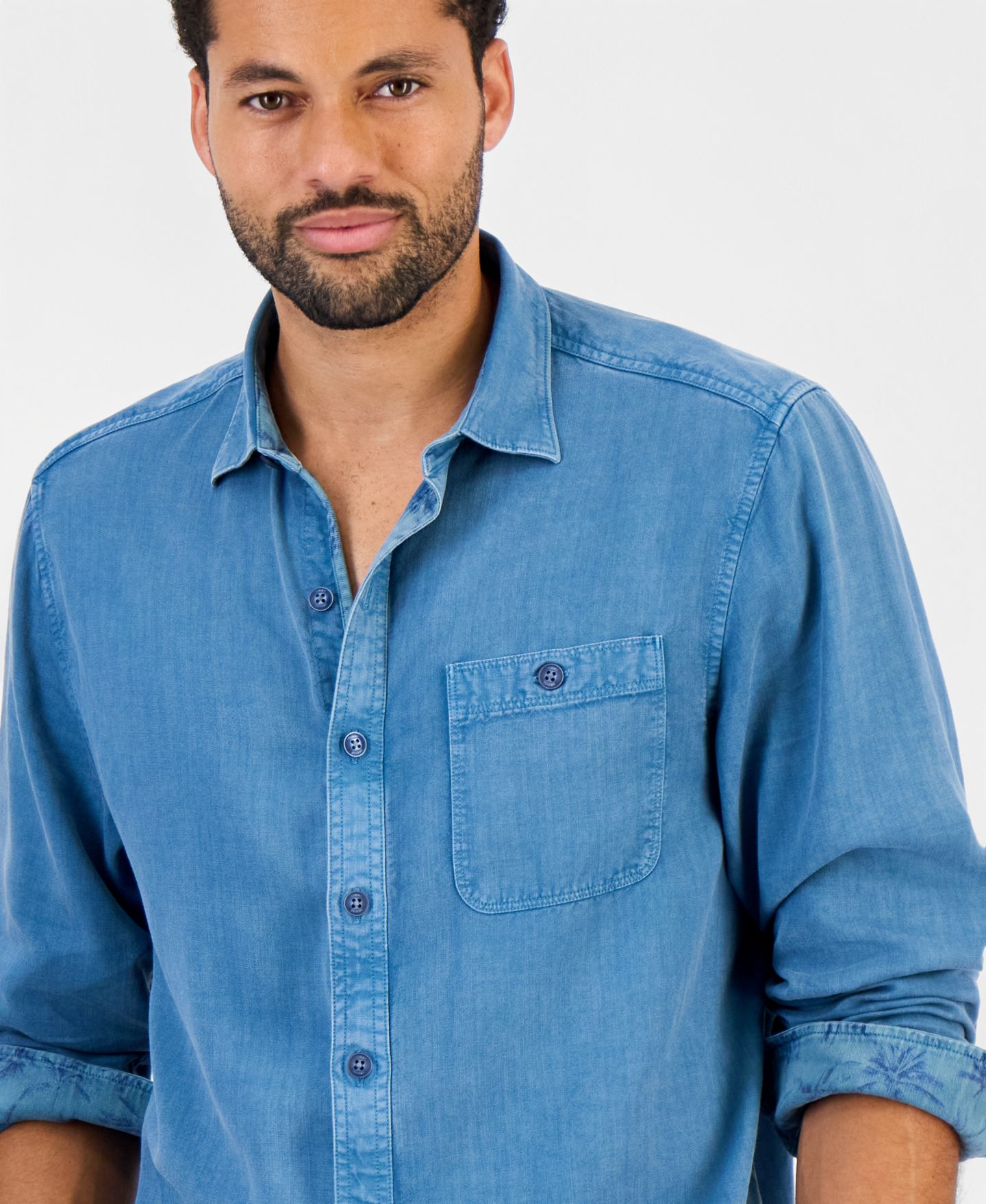 Мужская рубашка Tommy Bahama Bonfire Beach Long-Sleeve Button-Down Classic-Fit Linen-Blend, цвет: Kingfish — фото 4