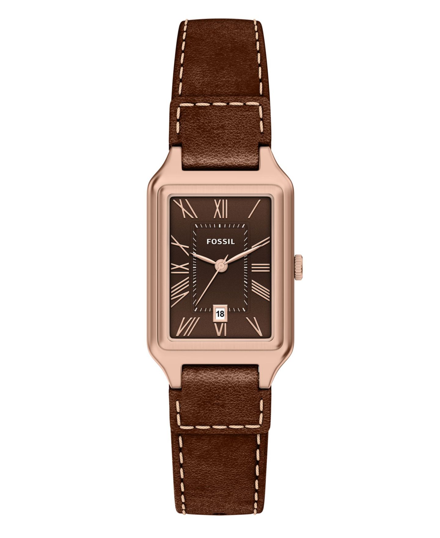 Женские часы Fossil Raquel Three-Hand Date Brown Leather Watch 23mm — фото 1