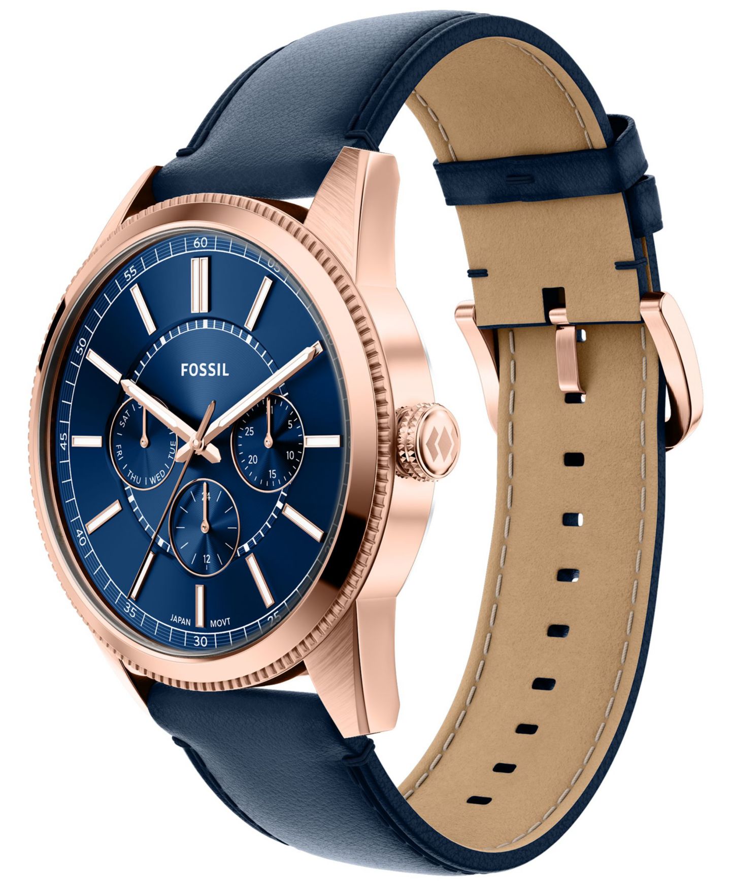 Мужские часы Fossil Pearson Multi-function Navy Leather Watch 42mm — фото 5