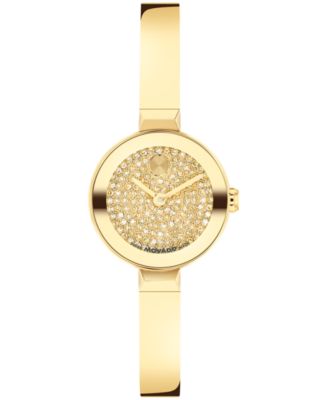 Women's Bold Bangle Mini Swiss Quartz Ionic Plated Light Yellow Gold Steel Watch 22.50mm
