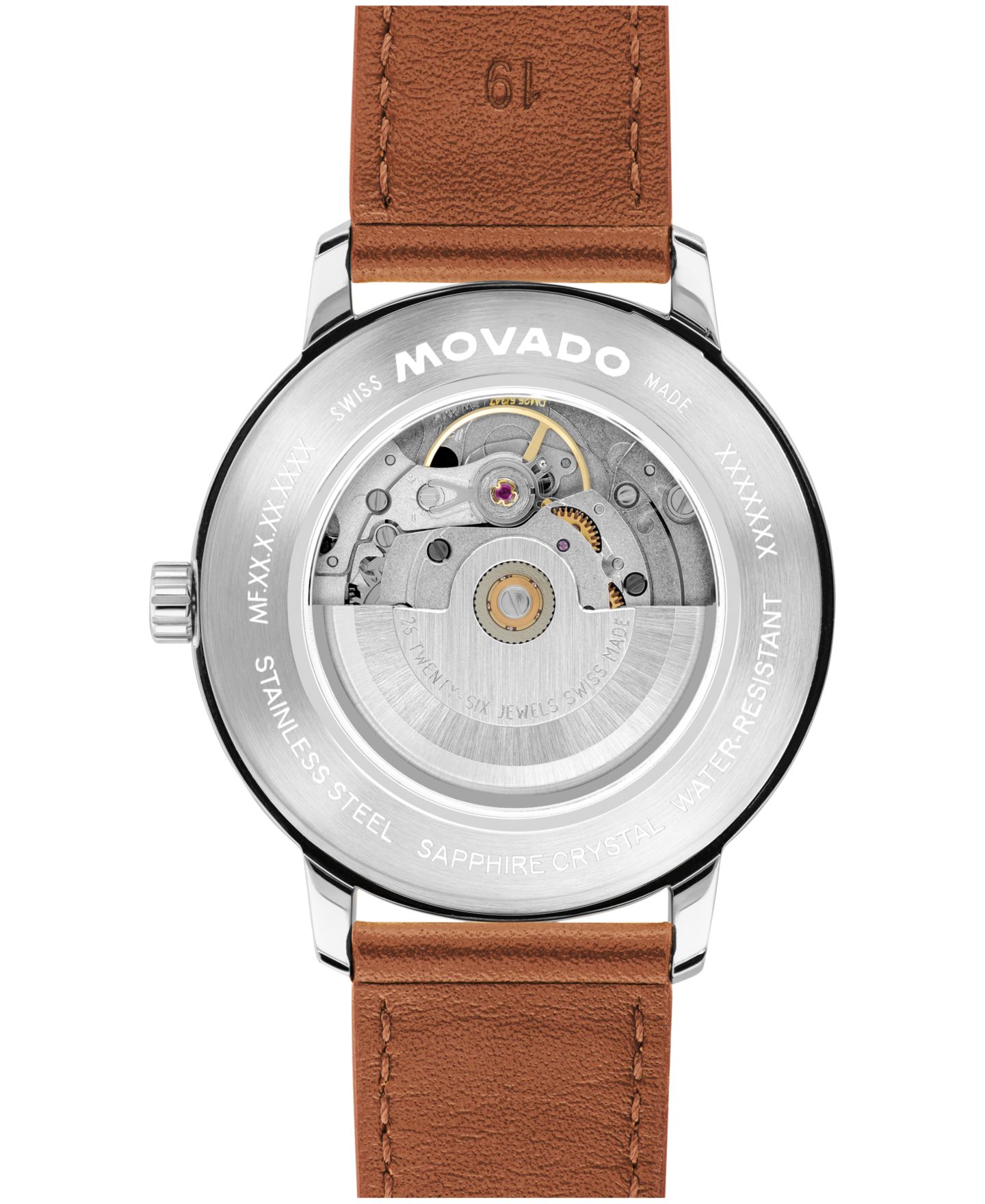 Мужские часы Movado Face Swiss Quartz Cognac Leather Watch 39mm — фото 3