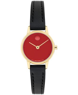 Women's Baby Face Swiss Quartz Black Leather Watch 22.50mm