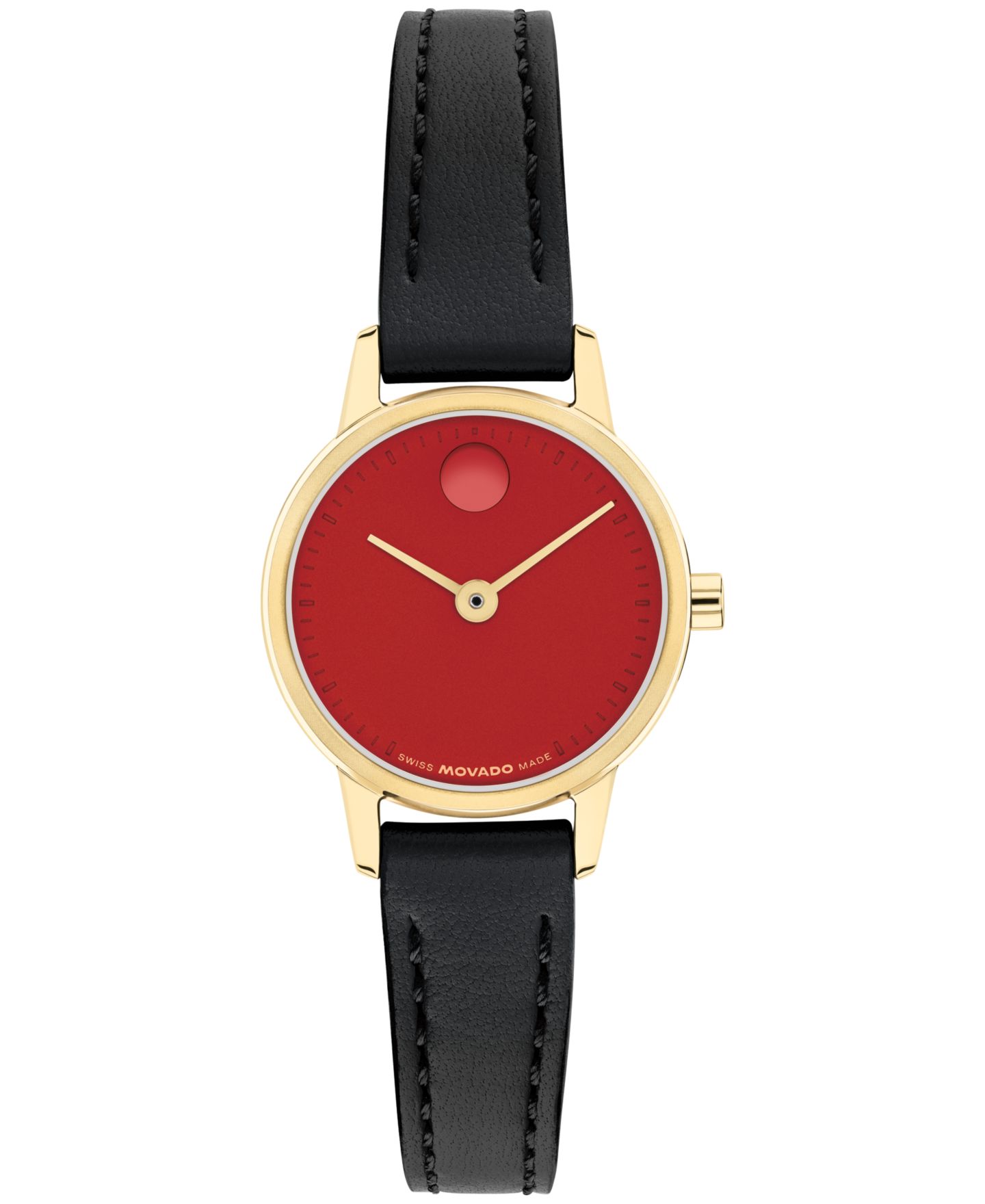 Женские часы Movado Baby Face Swiss Quartz Black Leather Watch 22.50mm — фото 1