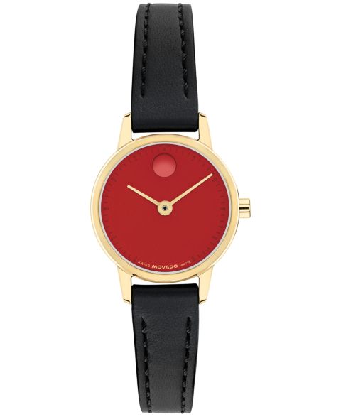 Женские часы Movado Baby Face Swiss Quartz Black Leather Watch 22.50mm