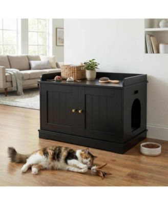 Cat Litter Box Enclosure Hidden Litter Box Cabinet with Wooden Barn Door, End Table Style Indoor Cat House Fits Most Litter Boxes