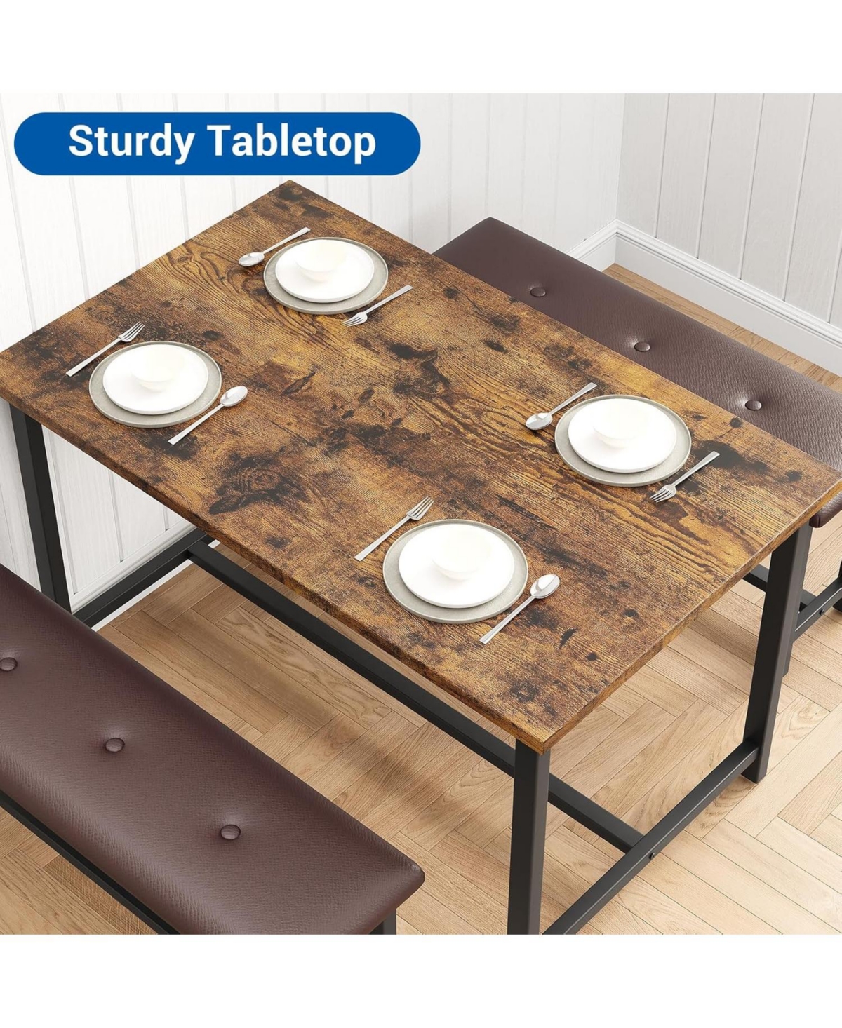 gaomon Dining Table Set for 4, Kitchen Table with 2 Upholstered Benches, Wood Kitchen Dining Room