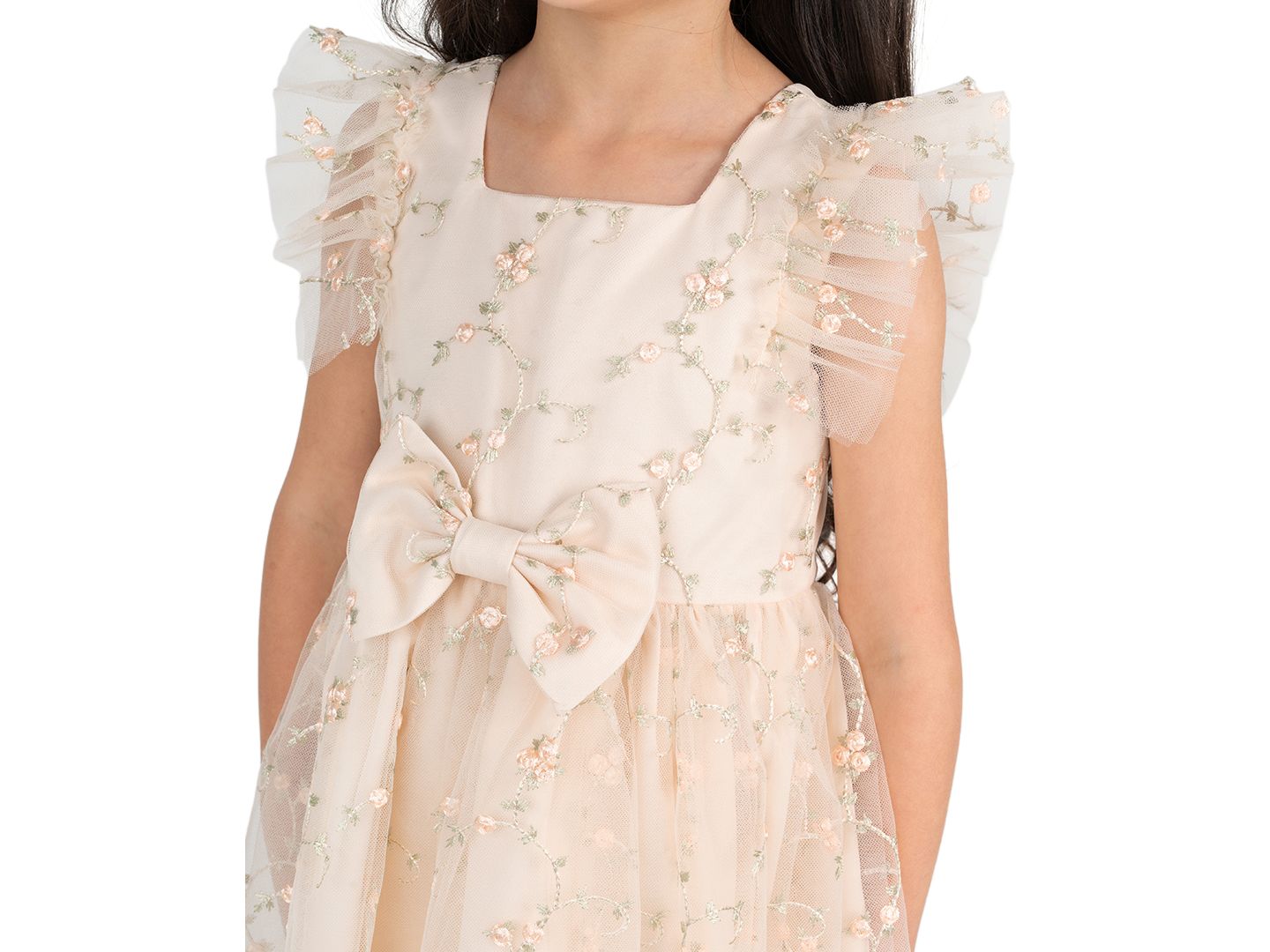 Платье Rare Editions Embroidered Mesh Flutter Sleeve Dress для девочек, цвет: Серо-коричневый — фото 2