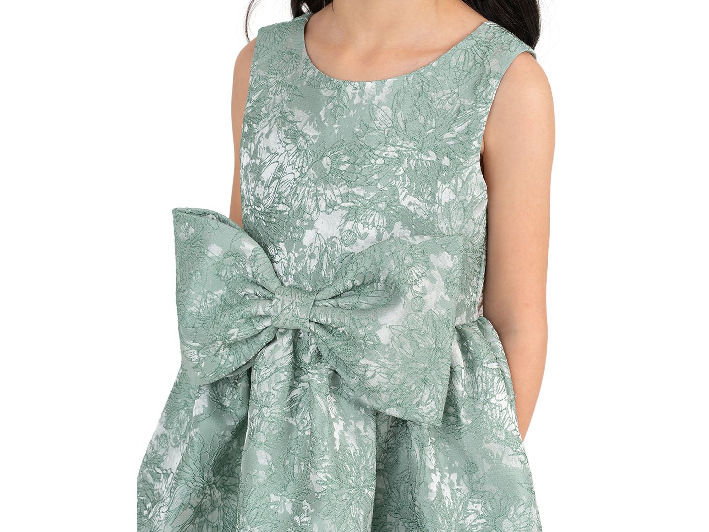 Платье Rare Editions Brocade Bodice with Large Self Bow Dress для девочек, цвет: Шалфейный — фото 2