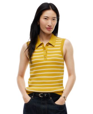 Women's Fine Gauge Polo Collar Sleeveless Sweater