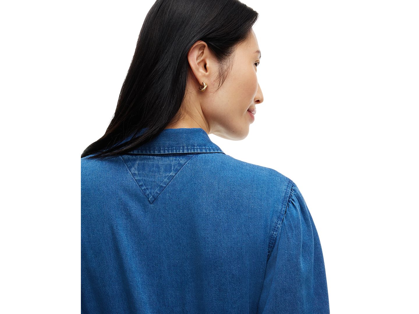 Женское платье Tommy Hilfiger Chambray Puff-Sleeve Polo Collar, цвет: Синий — фото 3
