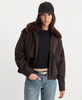 Women's Removable Faux Fur Collared Jacket