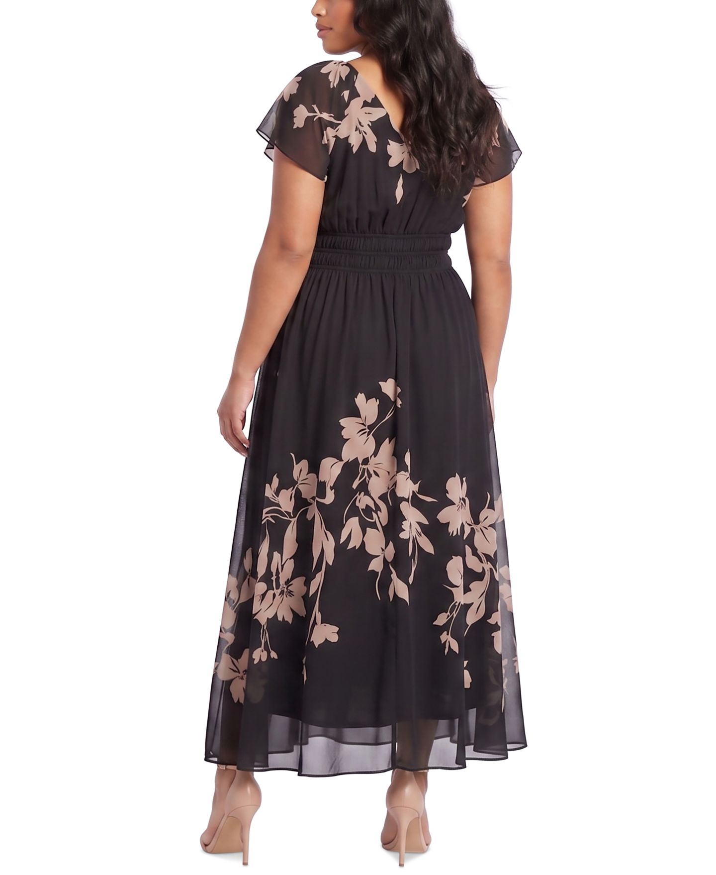 Женское платье Taylor Plus Floral Smocked Waist, цвет: Чёрный дубовый — фото 3