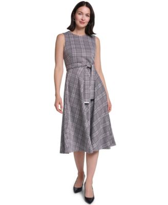 Women's Sleeveless Belted Ponte A-Line Midi Dress