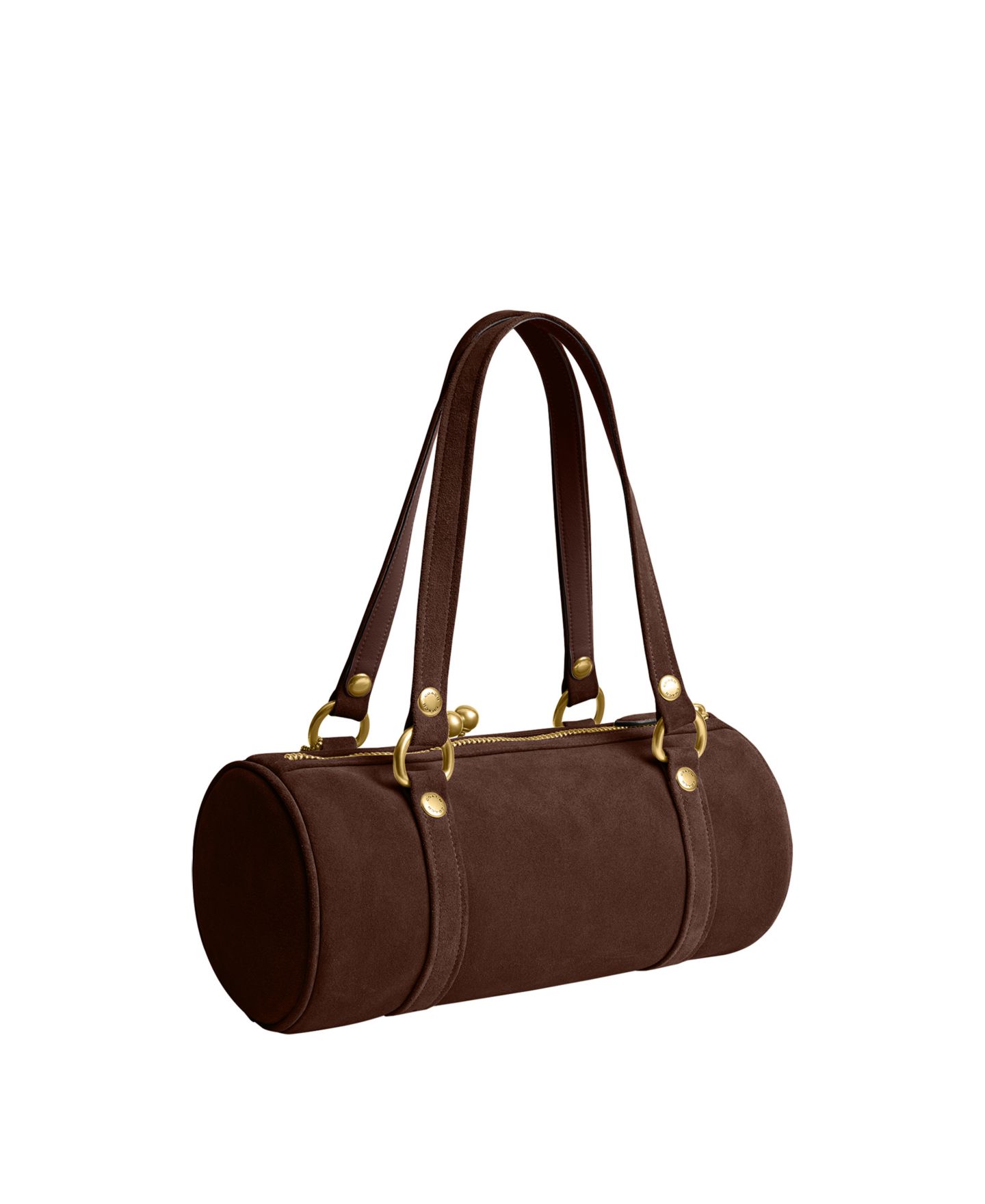 Женская сумка COACH Originals Kisslock Large Suede Barrel Shoulder, цвет: Латунный / Шоколадный — фото 2