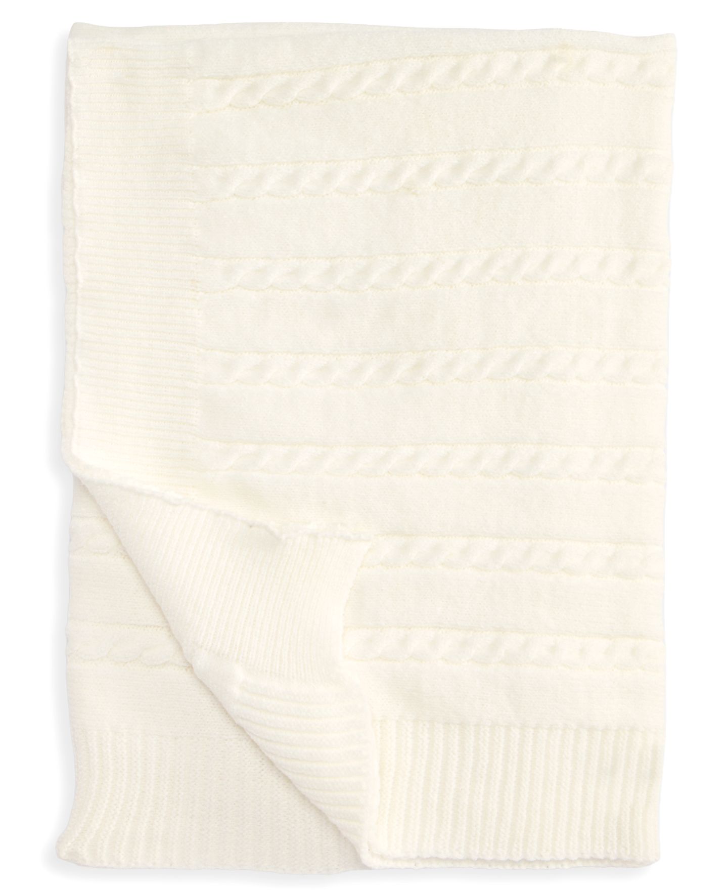 Плед First Impressions Ultrasoft Cable-Knit Ribbed-Border Blanket для малышей, цвет: Слоновая кость — фото 1