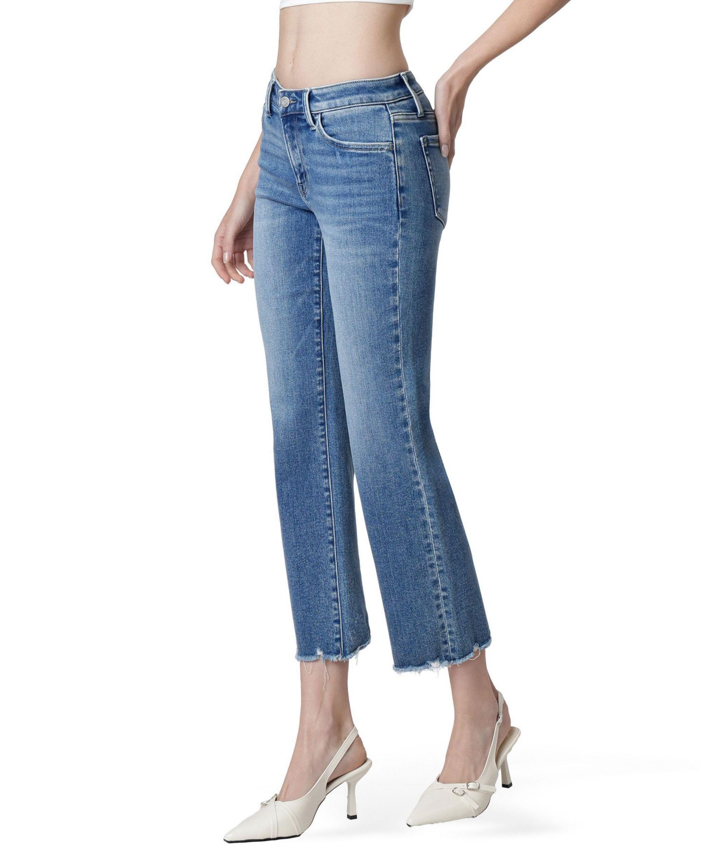 Женские джинсы Vervet Mid Rise Distressed Hem Crop Straight, цвет: Синий — фото 4