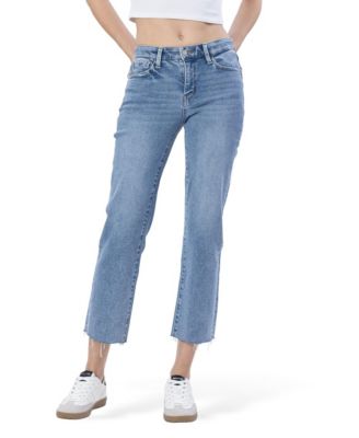 Women's Mid Rise Clean Cut Raw Hem Straight Jeans
