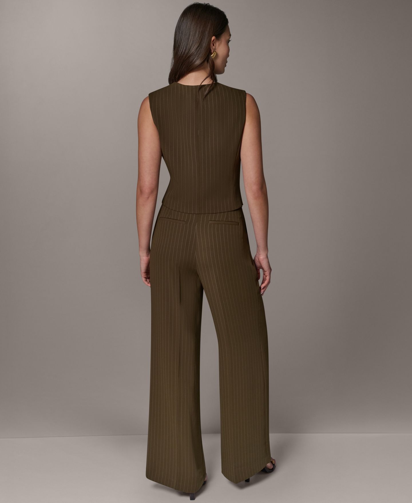 Женский жилет Donna Karan New York Cropped Pinstripe Sleeveless Vest, цвет: Оливковый — фото 6
