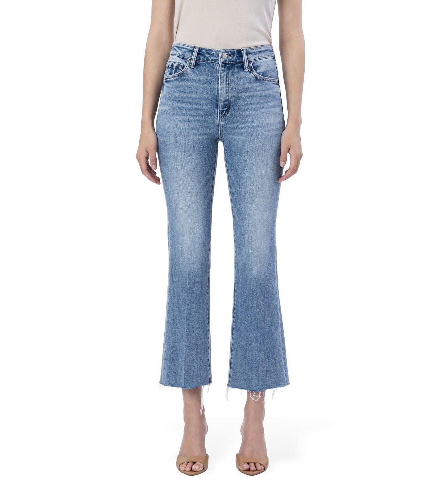 Женские джинсы Flying Monkey High Rise Raw Hem Kick Flare, цвет: Синий — фото 1