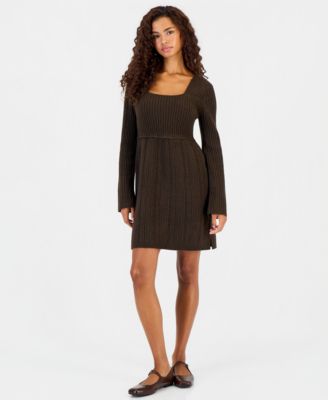 Juniors' Babydoll Square Neck Sweater Dress
