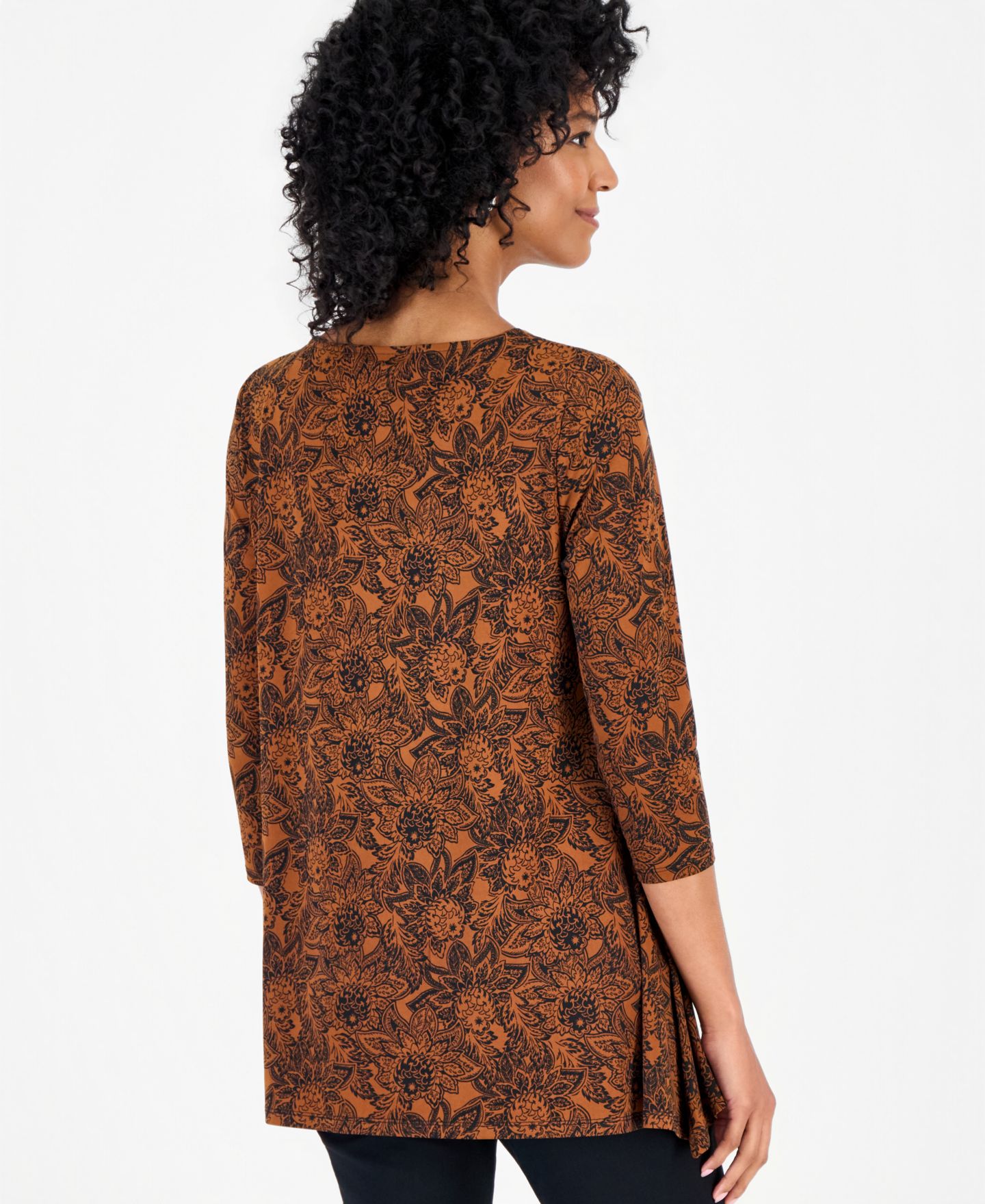 Женский топ JM Collection Floral 3/4-Sleeve Swing Top, цвет: Коричный — фото 2
