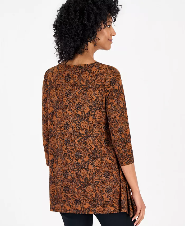 Women's Floral 3/4-Sleeve Swing Top - thumbnail 2