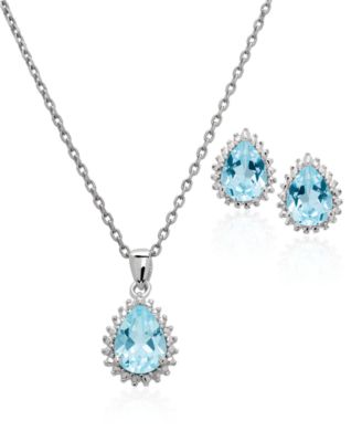 Simulated Cubic Zirconia Teardrop Pendant Necklace with Matching Stud Earrings 2-Piece Set