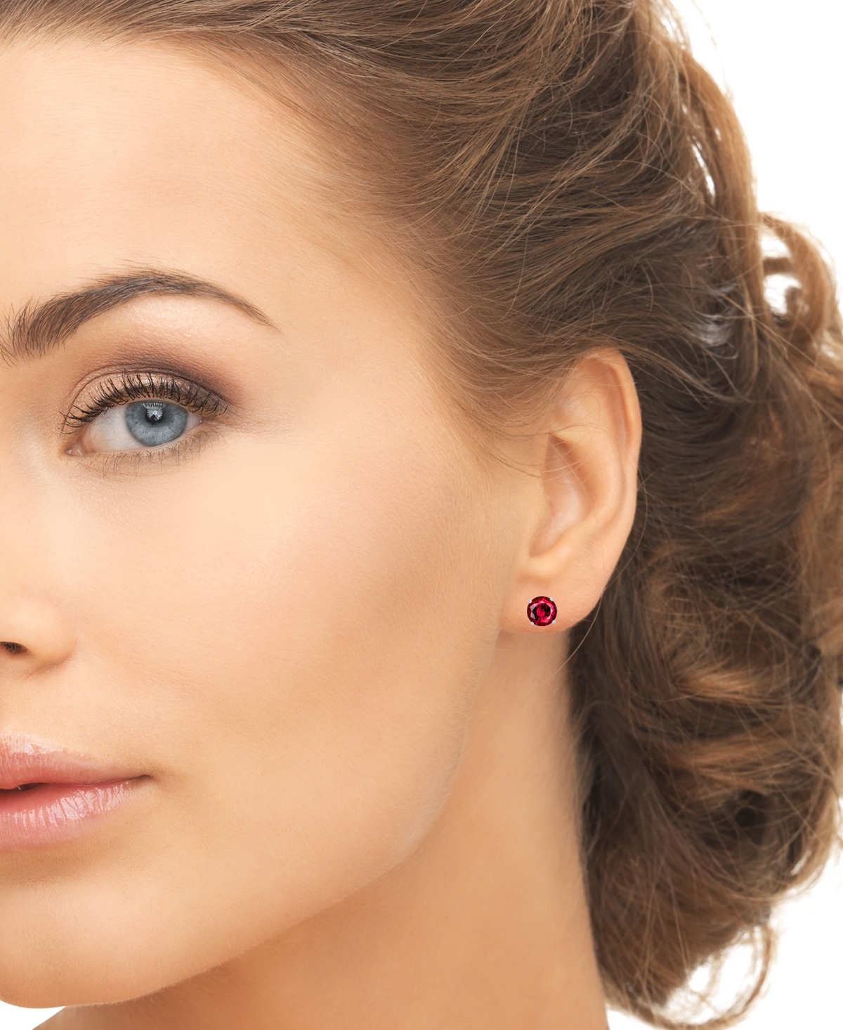 Macy's Simulated Round Adjustable Bracelet With Matching Stud Earrings 2-piece Set In Silver,ruby